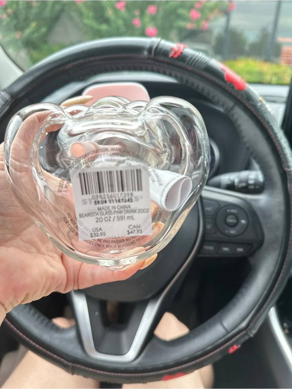 Starbucks Clear Bear Cup with Pink Strawberry Straw and Pink Cap